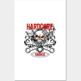 Hardcore Garage - Skull Crossed Wrenches and Pistons Posters and Art